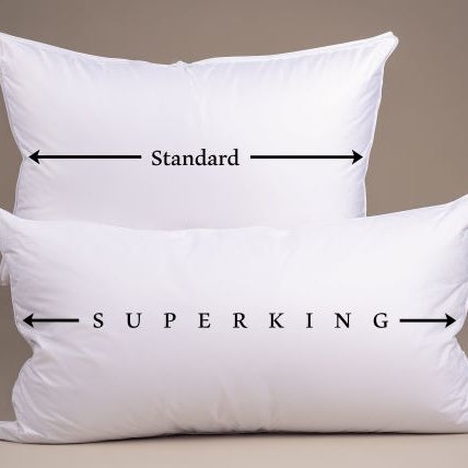 An illustration of the difference in size between a regular pillow and a Super King Size pillow