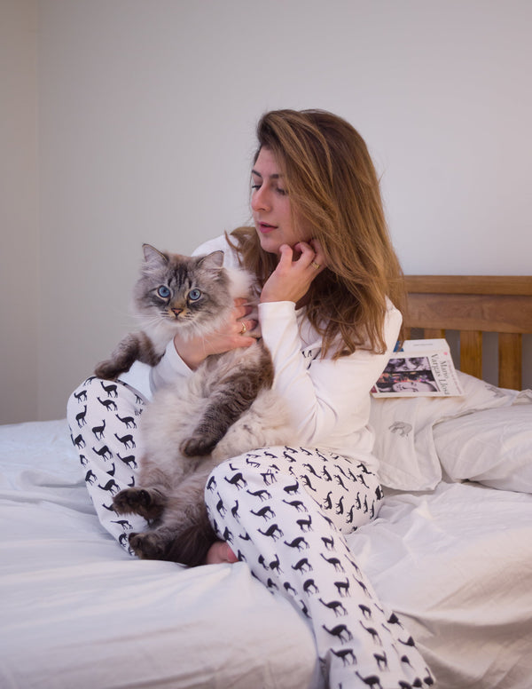 Women's Long Sleeve Pima Cotton Pyjama Set – Black & White Vicuña Print